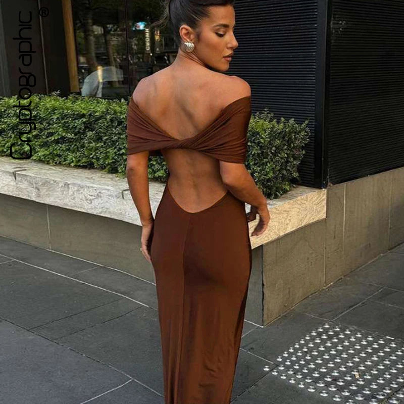 Women Ruched Off Shoulder Club Party Back Split Backless Party Bodycon Dress