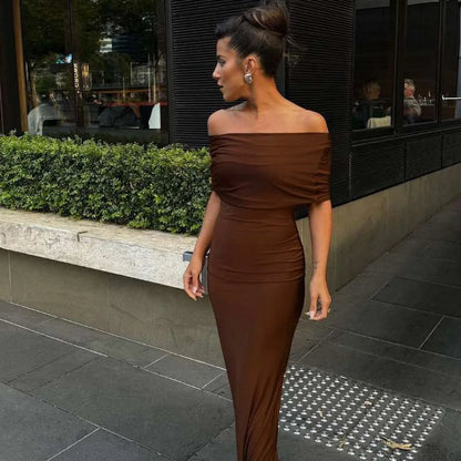 Women Ruched Off Shoulder Club Party Back Split Backless Party Bodycon Dress