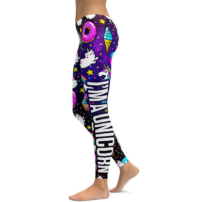 Sexy Unicorn Ice Cream Rainbow Letters Ring Digital Print Workout Leggings