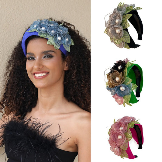 Women Handmade Fabric Headband Fashion Flower Hairpiece