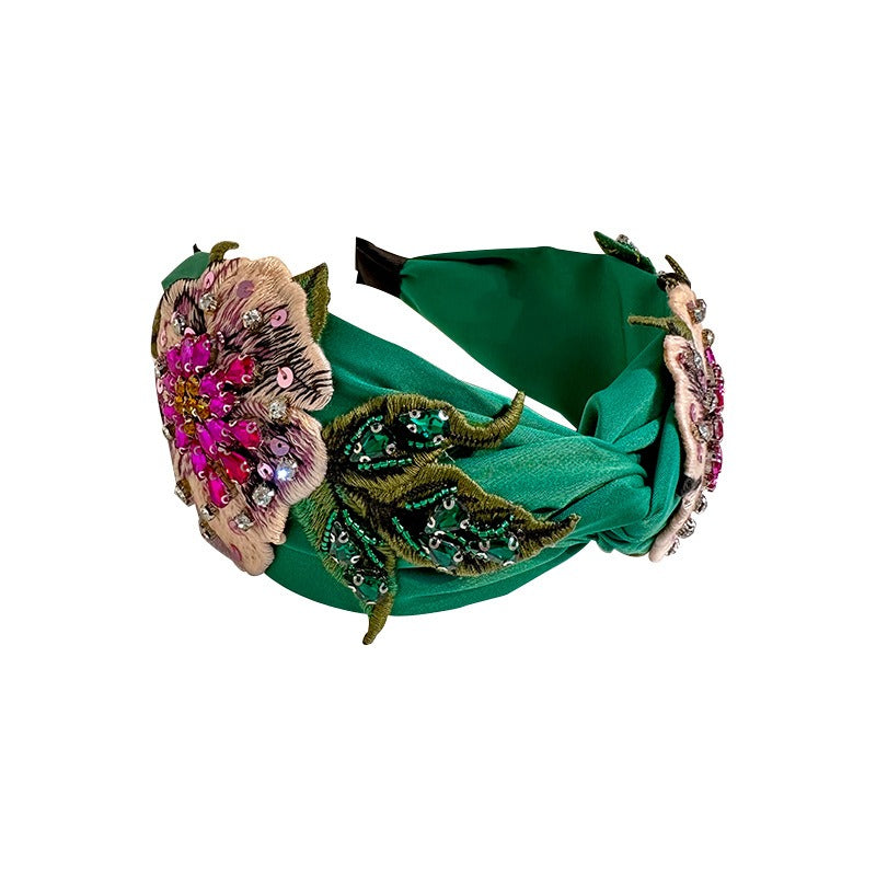 Flower headband Baroque Retro Exaggerated Embroidery Diamond Inlaid Fabric Headbands