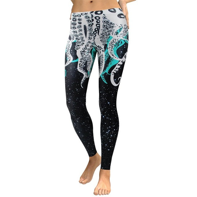 Plus Size Women Galaxy Space Fitness Digital Print Octopus Slim Workout Legging Pants