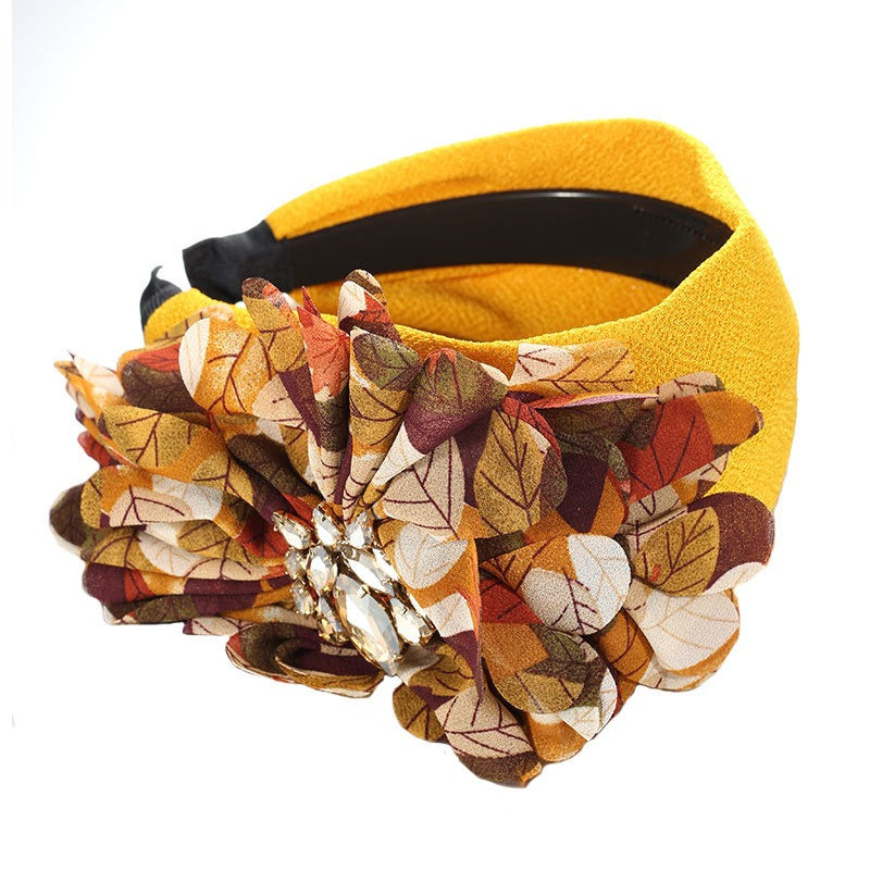 Women Diamond Inlaid Fabric Flower Toothed Anti Slip Exaggerated Headband Wear