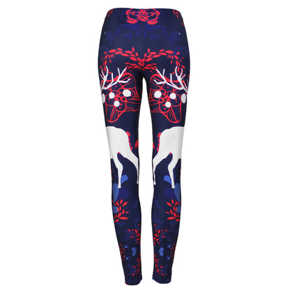 Women Sika Deer Digital Print Animal Fitness Elastic Workout Plus Size Legging