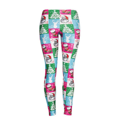 Women Christmas Tree Plus Size Santa Claus Bell Blocky Elk Pants Legging