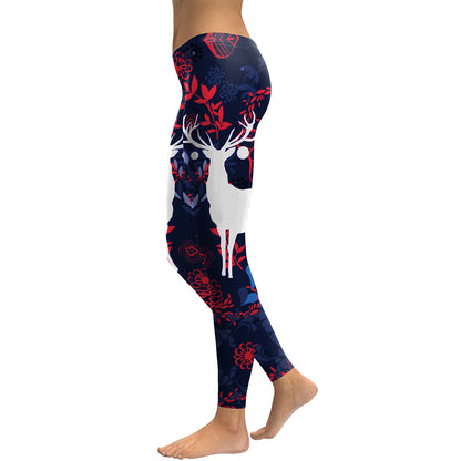 Women Sika Deer Digital Print Animal Fitness Elastic Workout Plus Size Legging