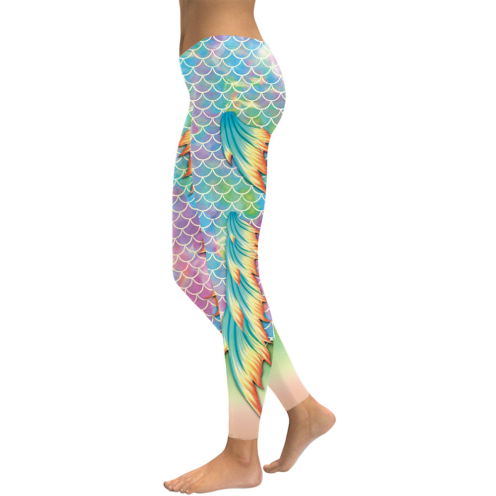 Sexy Mermaid Gradient Fish Scales Digital Print Sporting Workout Pants Leggings