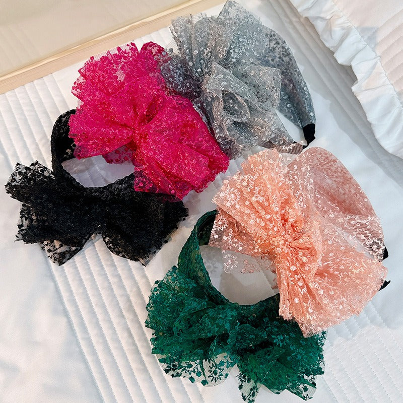 Women Fashionable oversized solid color lace bow headband Hairpiece