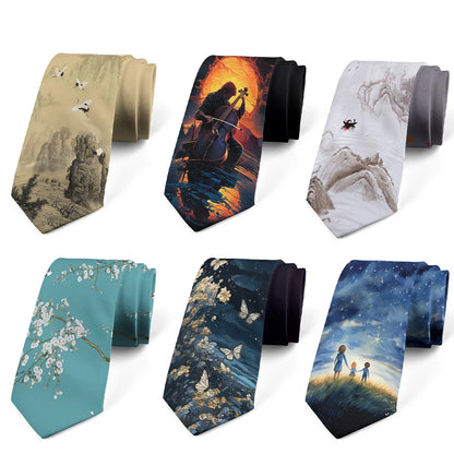 Men Fashion Cartoon Oil Painting Groom Wedding Neckties Ties