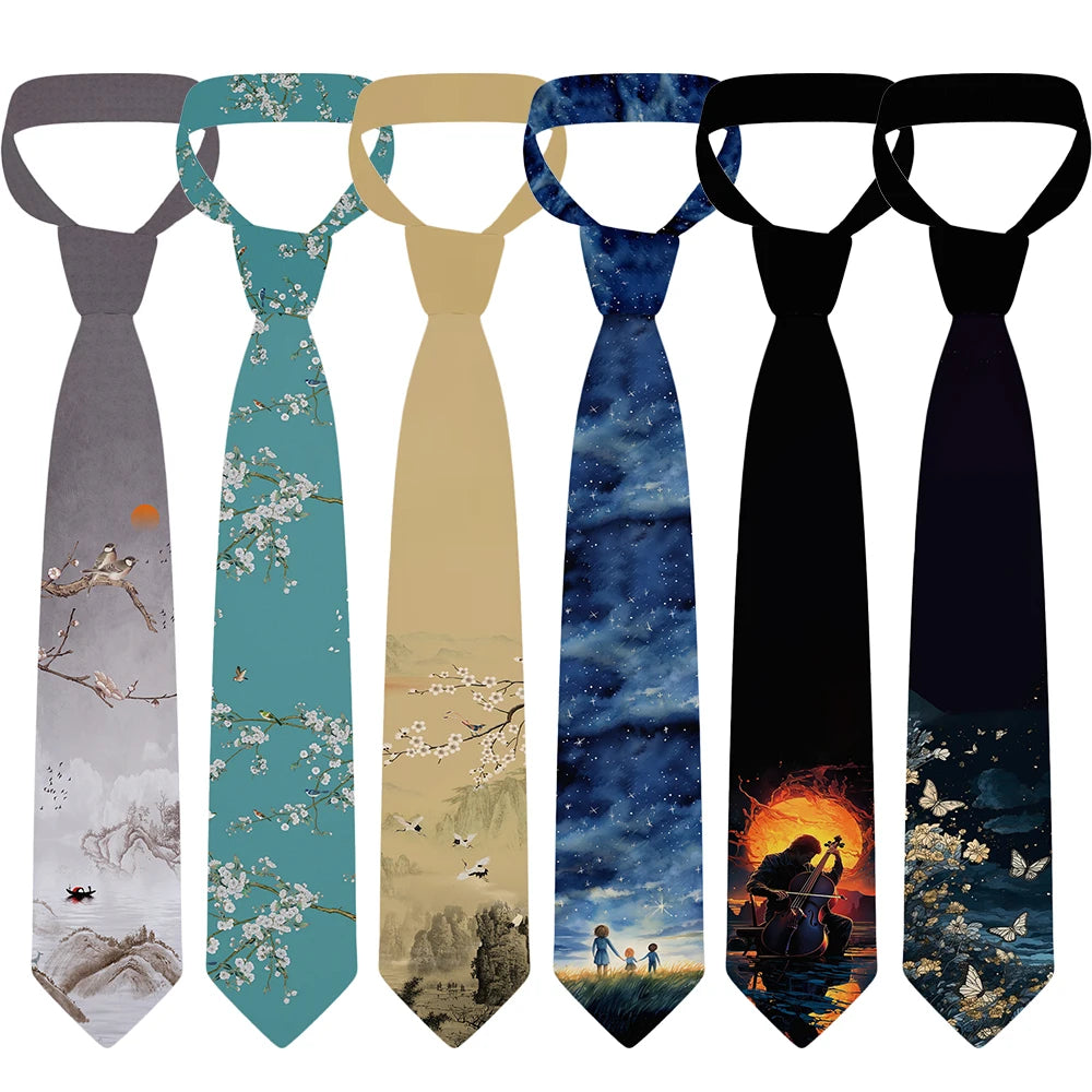 Men Fashion Cartoon Oil Painting Groom Wedding Neckties Ties