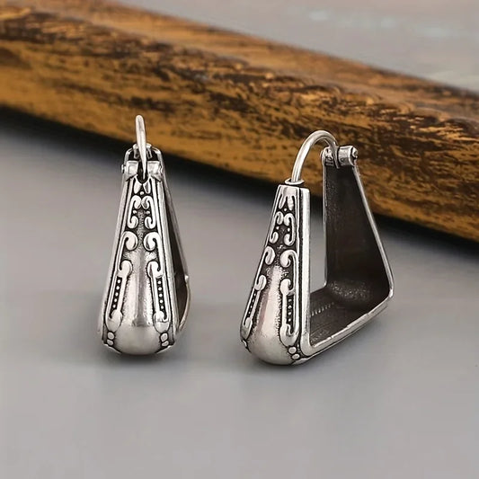 Fashionable Women Bohemian Geometric Irregular Hoop Silver Earrings