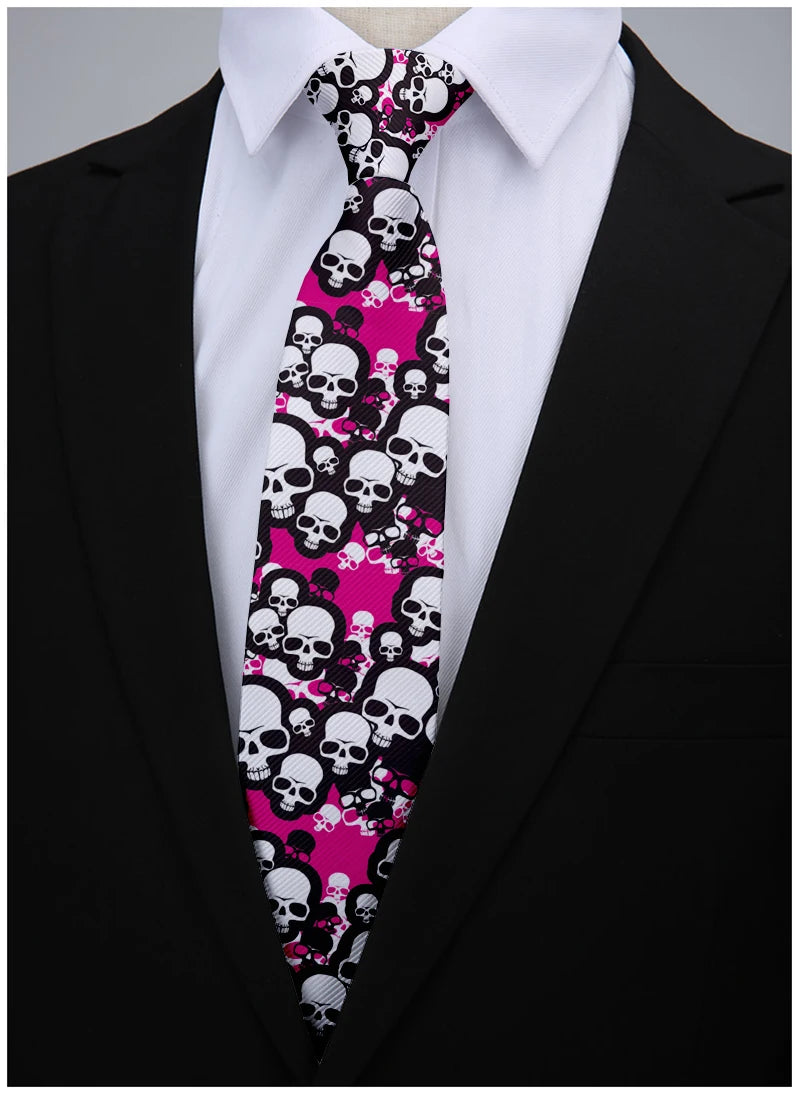 8cm Funny Men 3D Printed Skull Halloween Cosplay Necktie Ties