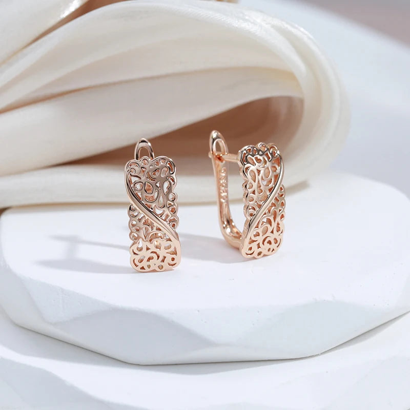 Women Glossy Vintage 585 Rose Gold Color Classic Simple Design Bridal Earrings