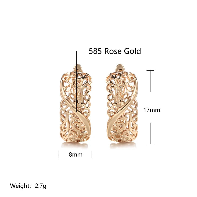 Women Glossy Vintage 585 Rose Gold Color Classic Simple Design Bridal Earrings