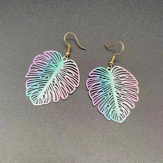 Women Fashion Gradient Fresh Color Leaf Light Filigree Earrings