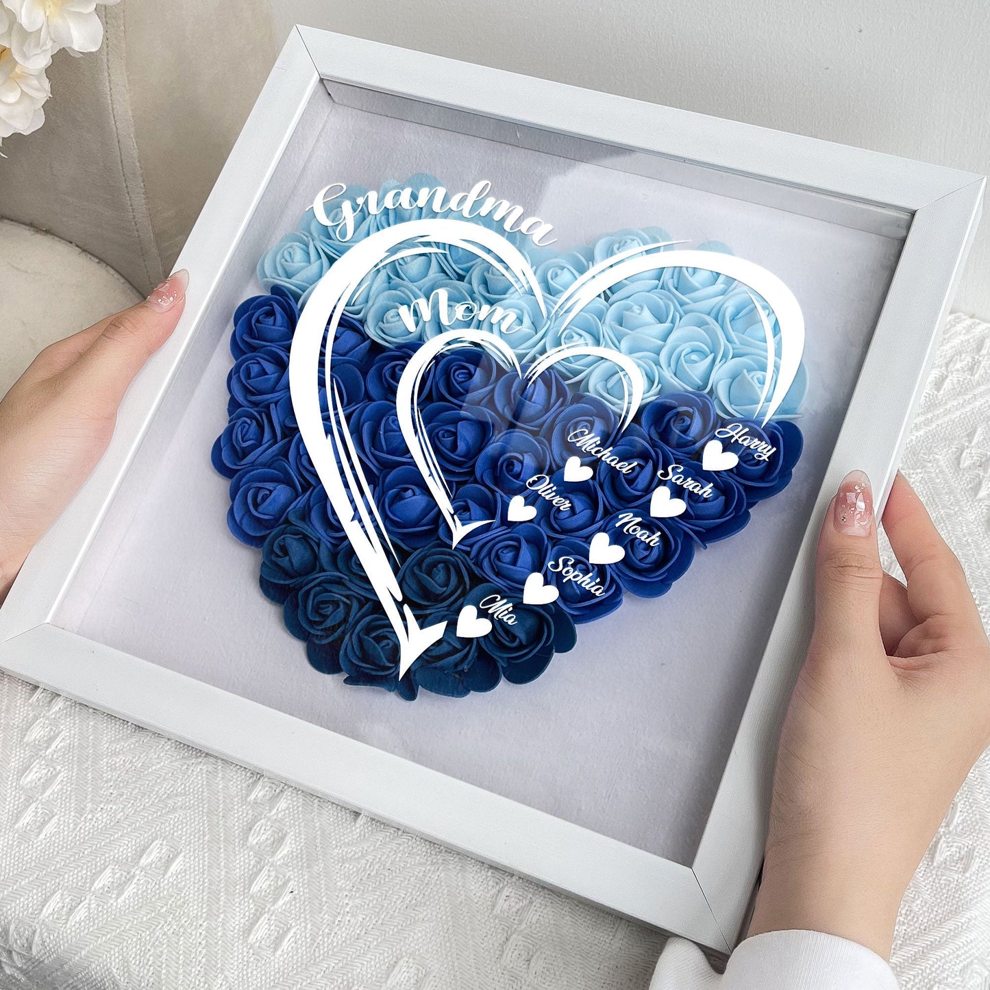 Grandmom Hearts Mommy Hearts - Personalized Flower Shadow Box