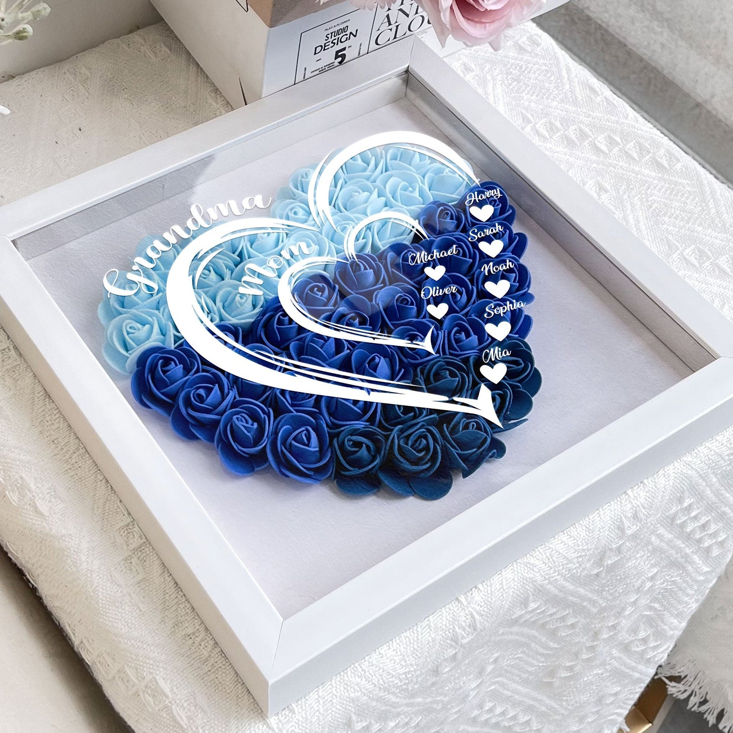 Grandmom Hearts Mommy Hearts - Personalized Flower Shadow Box