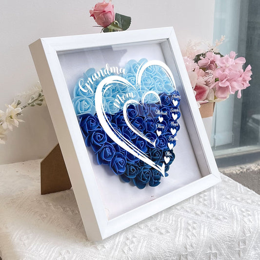 Grandmom Hearts Mommy Hearts - Personalized Flower Shadow Box