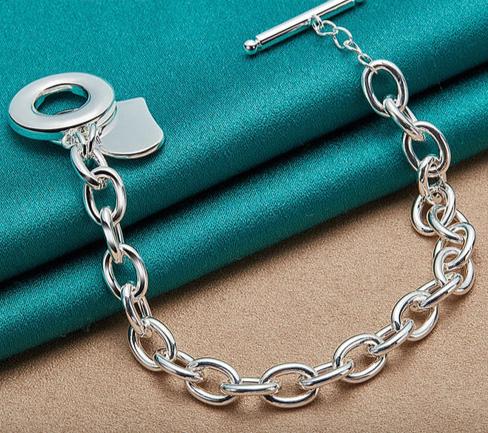 925 Sterling Silver Love Heart Pendant Chain Woman Wedding Engagement Fashion Charm Bracelet