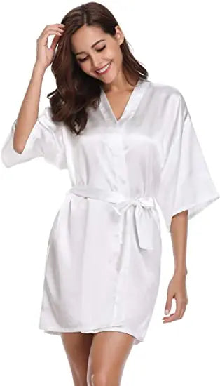 Women Kimono Robe Bathrobe Satin Bridesmaid Robes Dressing Night Gowns