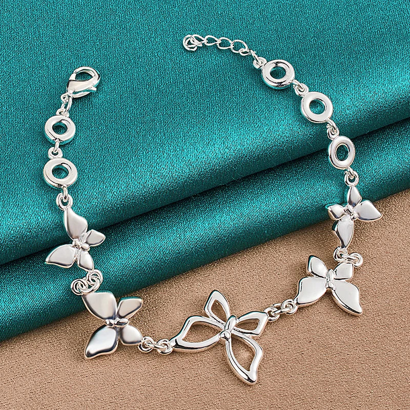 925 Sterling Silver Five Butterfly Chain Woman Fashion Charm Wedding Party Engagement Bracelet
