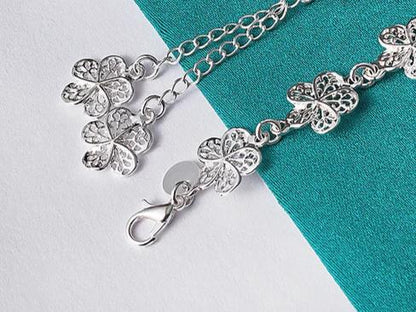 925 Sterling Silver Full Flower Chain Women Wedding Engagement Party Fashion Bracelet