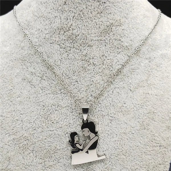 Stainless Steel Chain Kids Silver Color Women Mother Mom Daughter Necklace Pendant Necklace