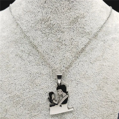 Stainless Steel Chain Kids Silver Color Women Mother Mom Daughter Necklace Pendant Necklace