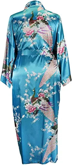 Women Flower Peacock Kimono Yukata Night Dress Gown Pajamas