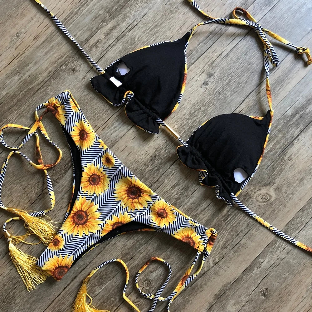 Sexy Print Swimsuit Bandage Two-Piece Swimwear Brazilian Beachwear Bathing Suit
