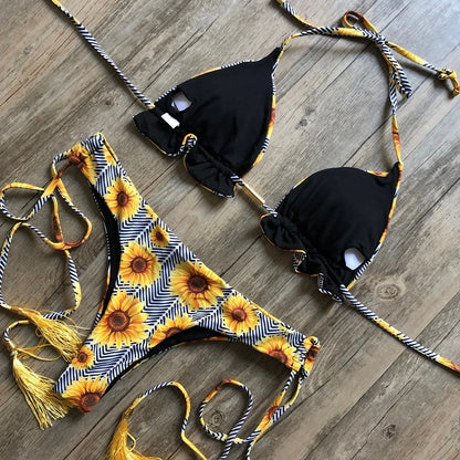 Sexy Print Swimsuit Bandage Two-Piece Swimwear Brazilian Beachwear Bathing Suit