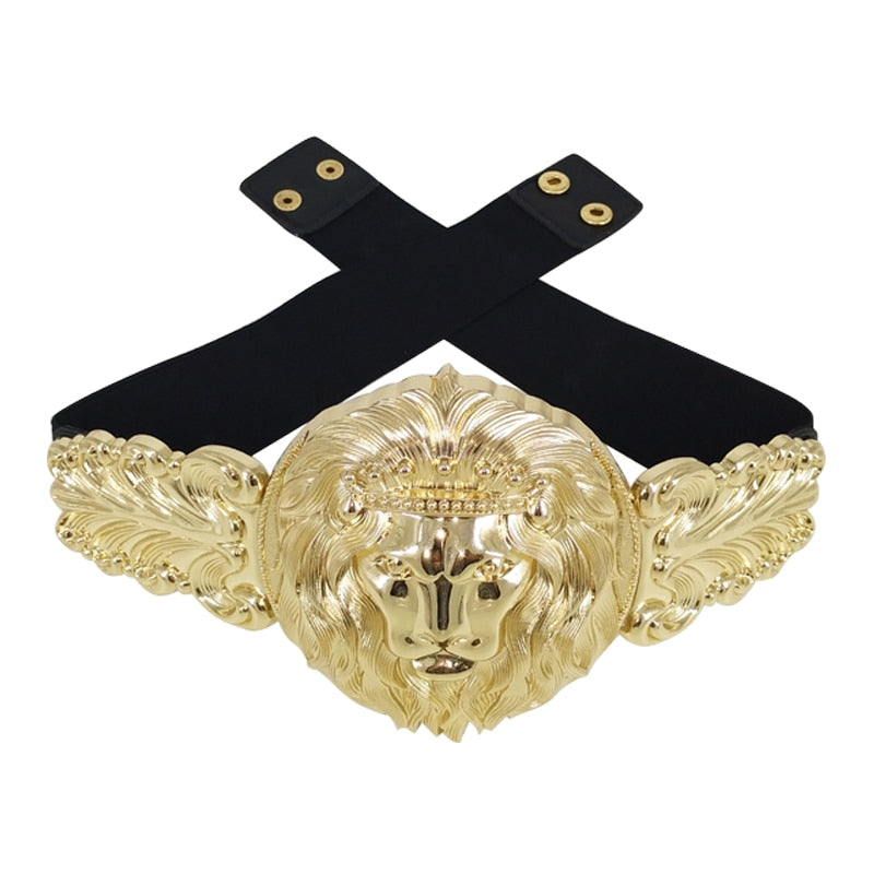 Golden Waist Women Fashion Metal Wide Waistband Designer Elastic Belts