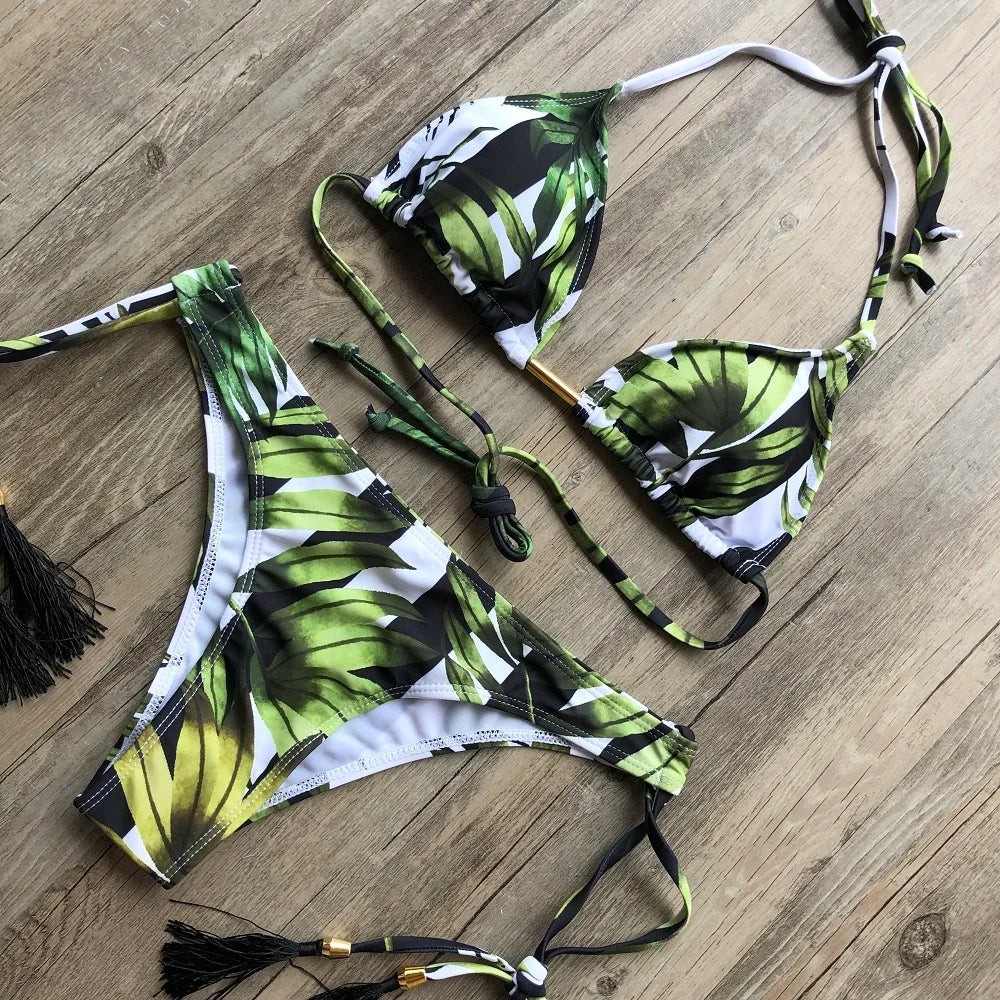 Sexy Print Swimsuit Bandage Two-Piece Swimwear Brazilian Beachwear Bathing Suit
