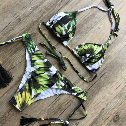 Sexy Print Swimsuit Bandage Two-Piece Swimwear Brazilian Beachwear Bathing Suit