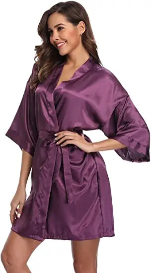 Women Satin Silky Bridal Wedding Kimono Bathrobe Sleepwear Nightgown Wear