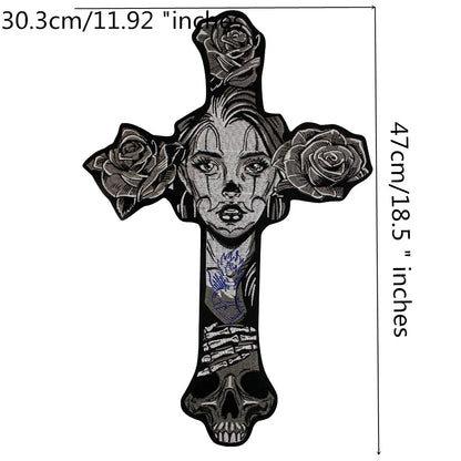 Big Cross Skull Gothic Punk Rock Iron on Patches Embroidered Crown Skull Patch Clothes Sewing Stickers