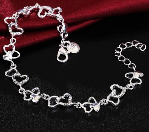 Women 925 Sterling Silver FULL Heart Zircon Wedding Party Chain Bracelet