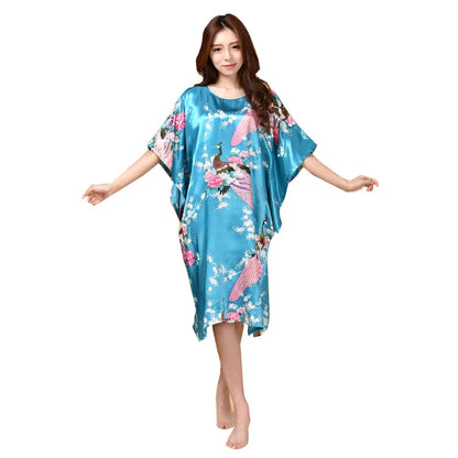 Plus Size Women Nightgown Printed Loose Sleepwear Nightwear Robe Bath Gown
