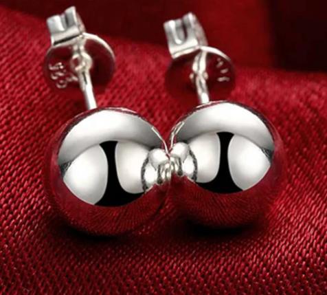 925 Sterling Silver 8/10/12mm Round Smooth Solid Bead Ball Women Wedding Engagement Stud Earrings
