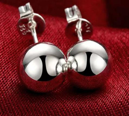 925 Sterling Silver 8/10/12mm Round Smooth Solid Bead Ball Women Wedding Engagement Stud Earrings