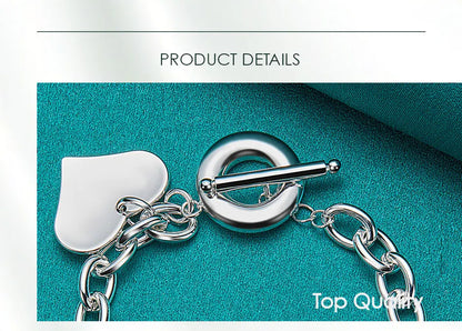 925 Sterling Silver Love Heart Pendant Chain Woman Wedding Engagement Fashion Charm Bracelet