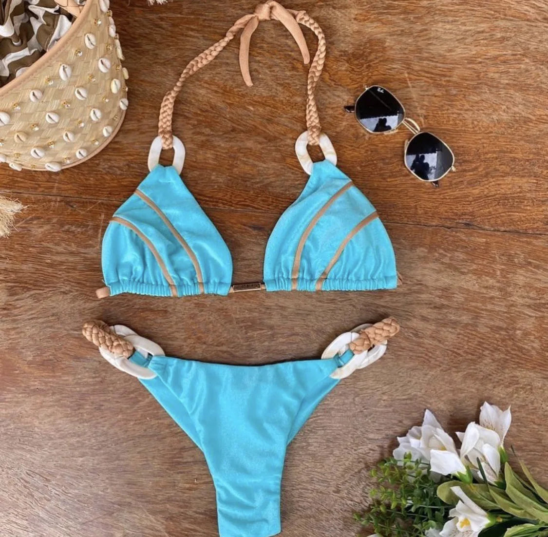 Women Bandeau Bikini Swimwear Push Up Thong Patchwork Swimsuit Backless Bathing Suit