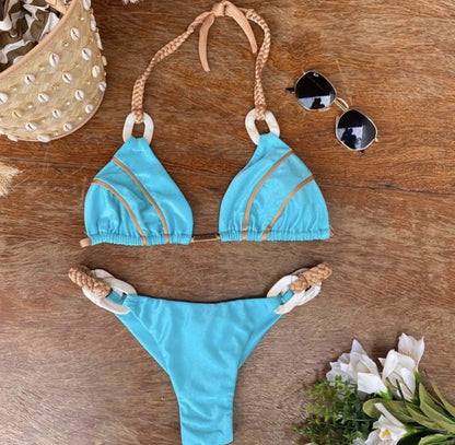 Women Bandeau Bikini Swimwear Push Up Thong Patchwork Swimsuit Backless Bathing Suit