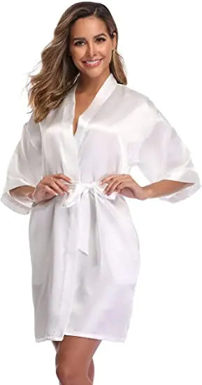 Women Satin Silky Bridal Wedding Kimono Bathrobe Sleepwear Nightgown Wear