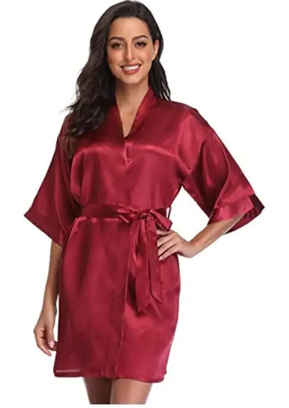 Women Satin Silky Bridal Wedding Kimono Bathrobe Sleepwear Nightgown Wear