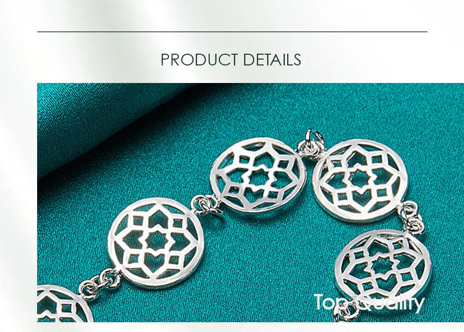 925 Sterling Silver Gold Round Flower Women Wedding Engagement Party Chain Bracelet