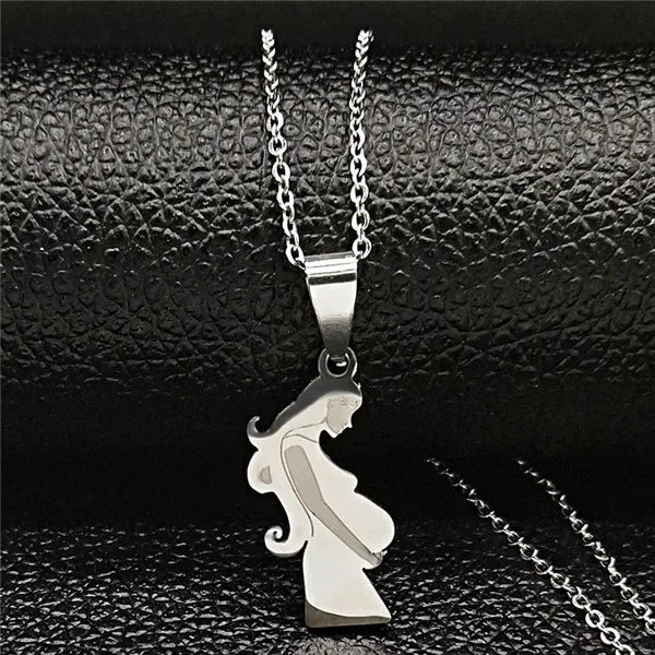 Stainless Steel Chain Kids Silver Color Women Mother Mom Daughter Necklace Pendant Necklace