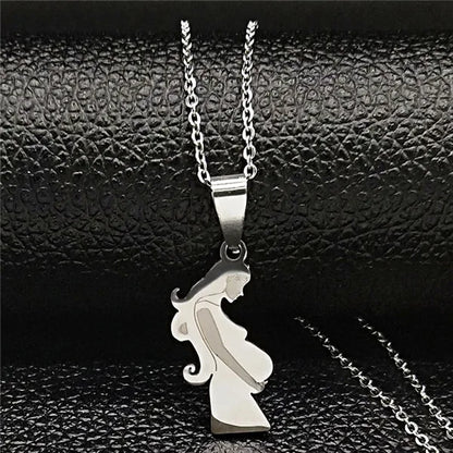 Stainless Steel Chain Kids Silver Color Women Mother Mom Daughter Necklace Pendant Necklace