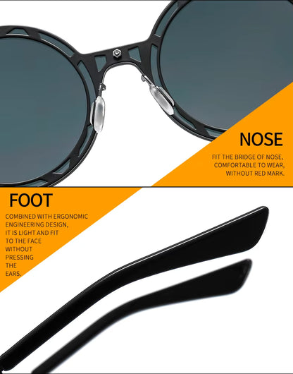 Oversized Men Women Vintage Designer Punk Metal Shades Round Steampunk Leather Eyeglasses UV400 Sunglasses