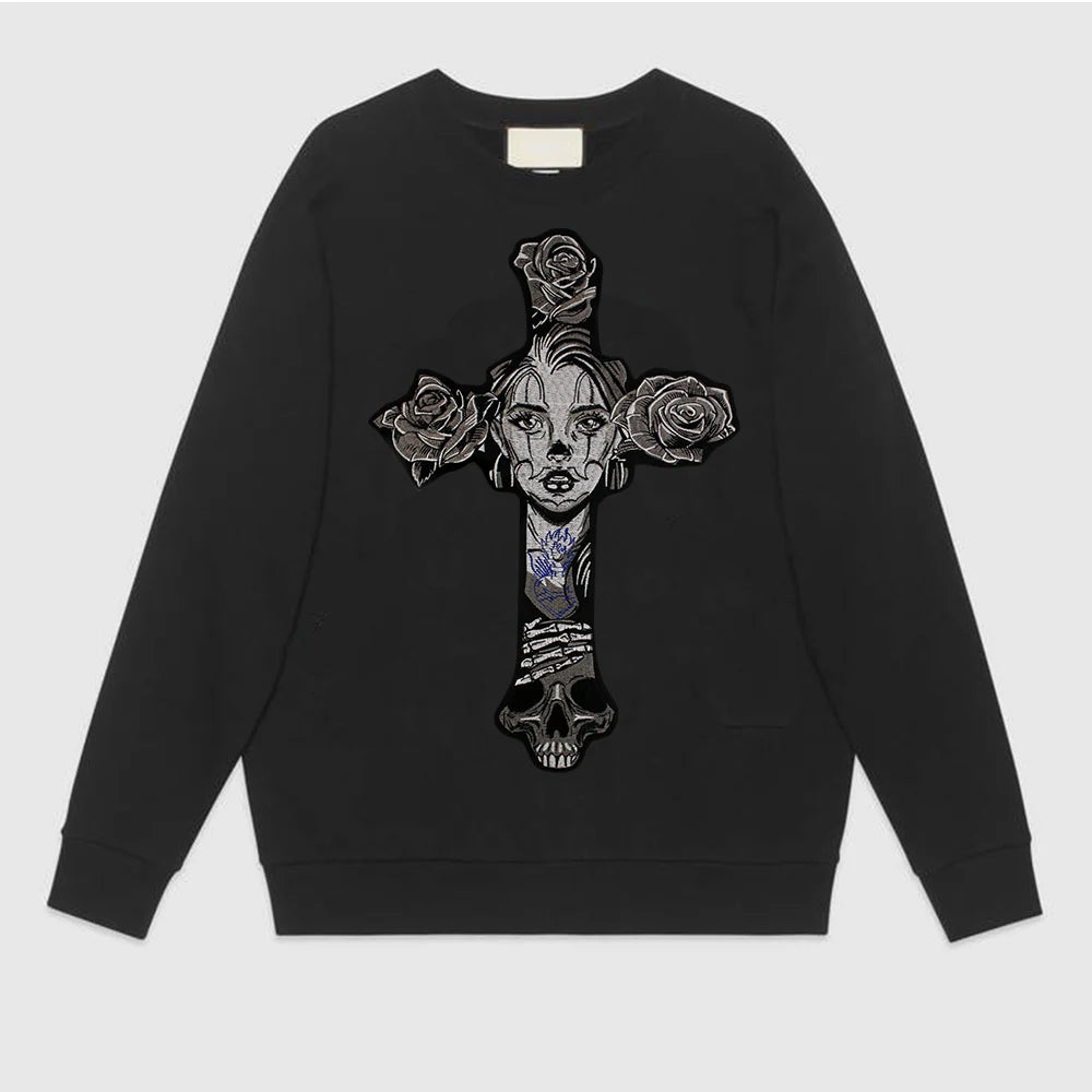 Big Cross Skull Gothic Punk Rock Iron on Patches Embroidered Crown Skull Patch Clothes Sewing Stickers